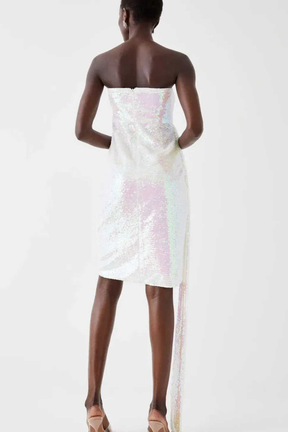 Iridescent Statement Drape Detail Sequin Mini Dress