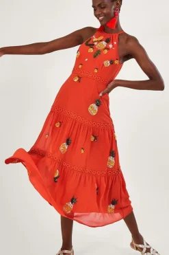Isabel Embellished Tiered Midi Dress in Recycled Polyester