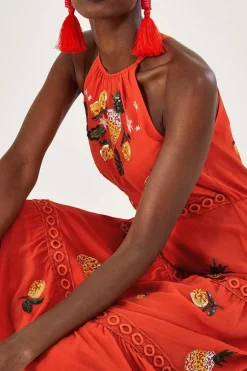 Isabel Embellished Tiered Midi Dress in Recycled Polyester
