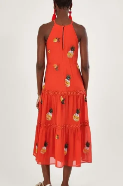 Isabel Embellished Tiered Midi Dress in Recycled Polyester