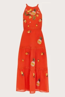 Isabel Embellished Tiered Midi Dress in Recycled Polyester