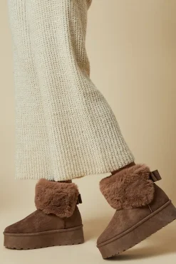 Isabella Faux Fur Trim Back Bow Flatform Ankle Boot
