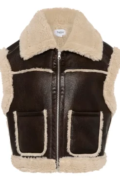 Isaura Faux Leather Shearling Waistcoat-