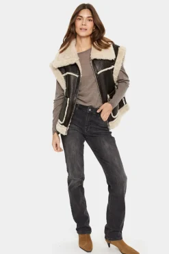 Isaura Faux Leather Shearling Waistcoat-