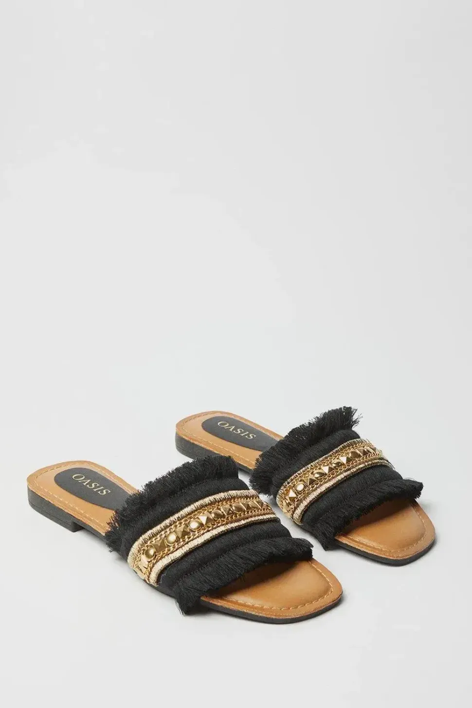 Isra Embellished Fringe Detail Flat Slider Sandals