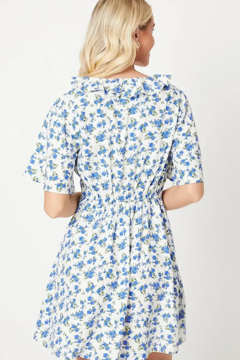 Ivory Ditsy Flutter Sleeve Frill Mini Dress