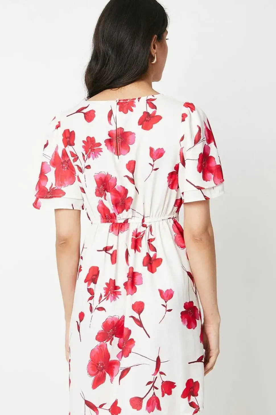 Ivory Floral Angel Sleeve Empire Seam Mini Dress