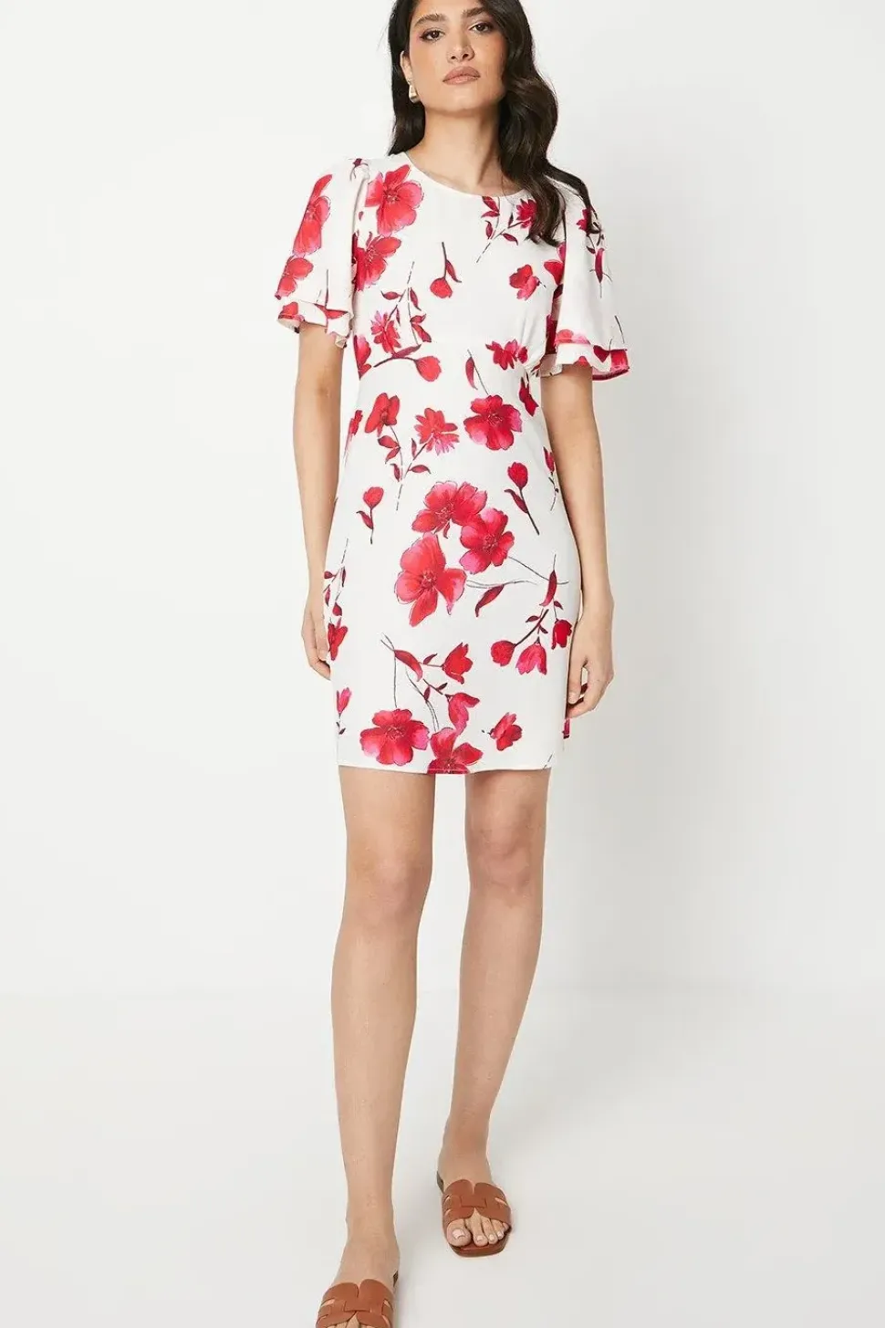 Ivory Floral Angel Sleeve Empire Seam Mini Dress