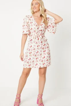 Ivory Floral Ruched Front Mini Dress