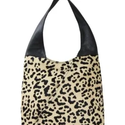 Ivory Leopard Print Leather Shoulder Hobo Bag