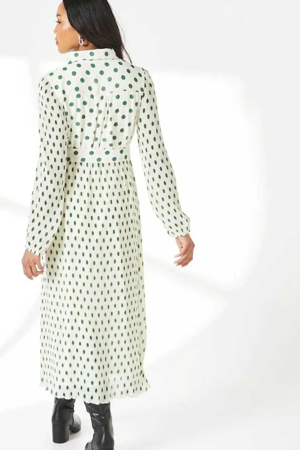Ivory Micro Pleat Belted Shirt Dress