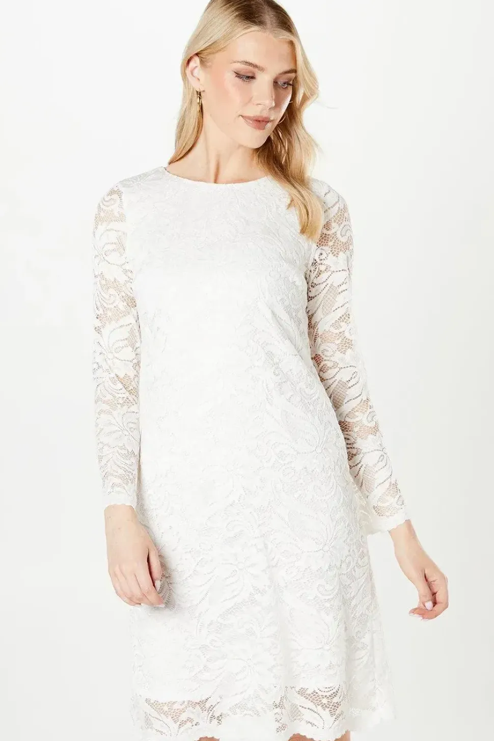 Ivory 3/4 Sleeve Lace Dress