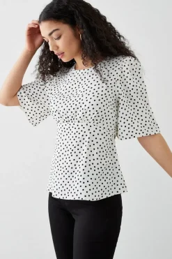 Ivory Spot Angel Sleeve Tea Blouse