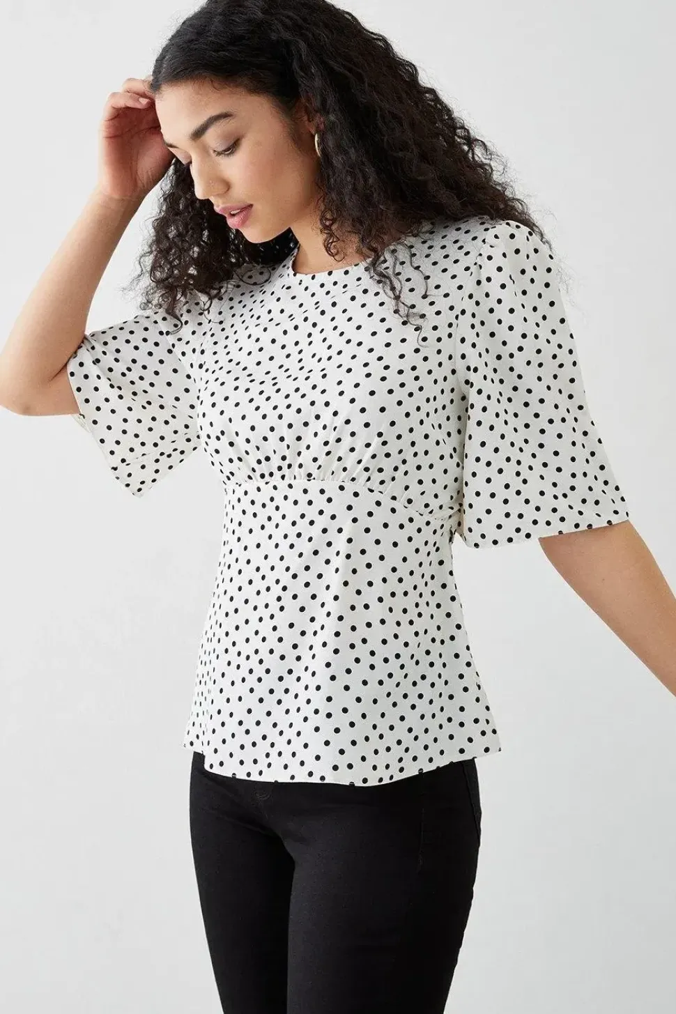 Ivory Spot Angel Sleeve Tea Blouse