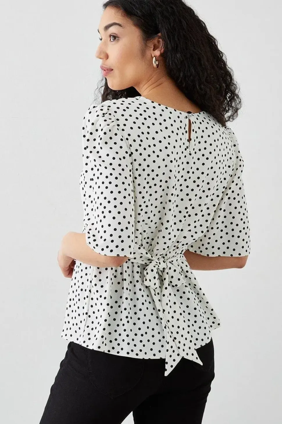 Ivory Spot Angel Sleeve Tea Blouse