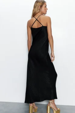 Jacquard Asymmetric Midi Slip Dress