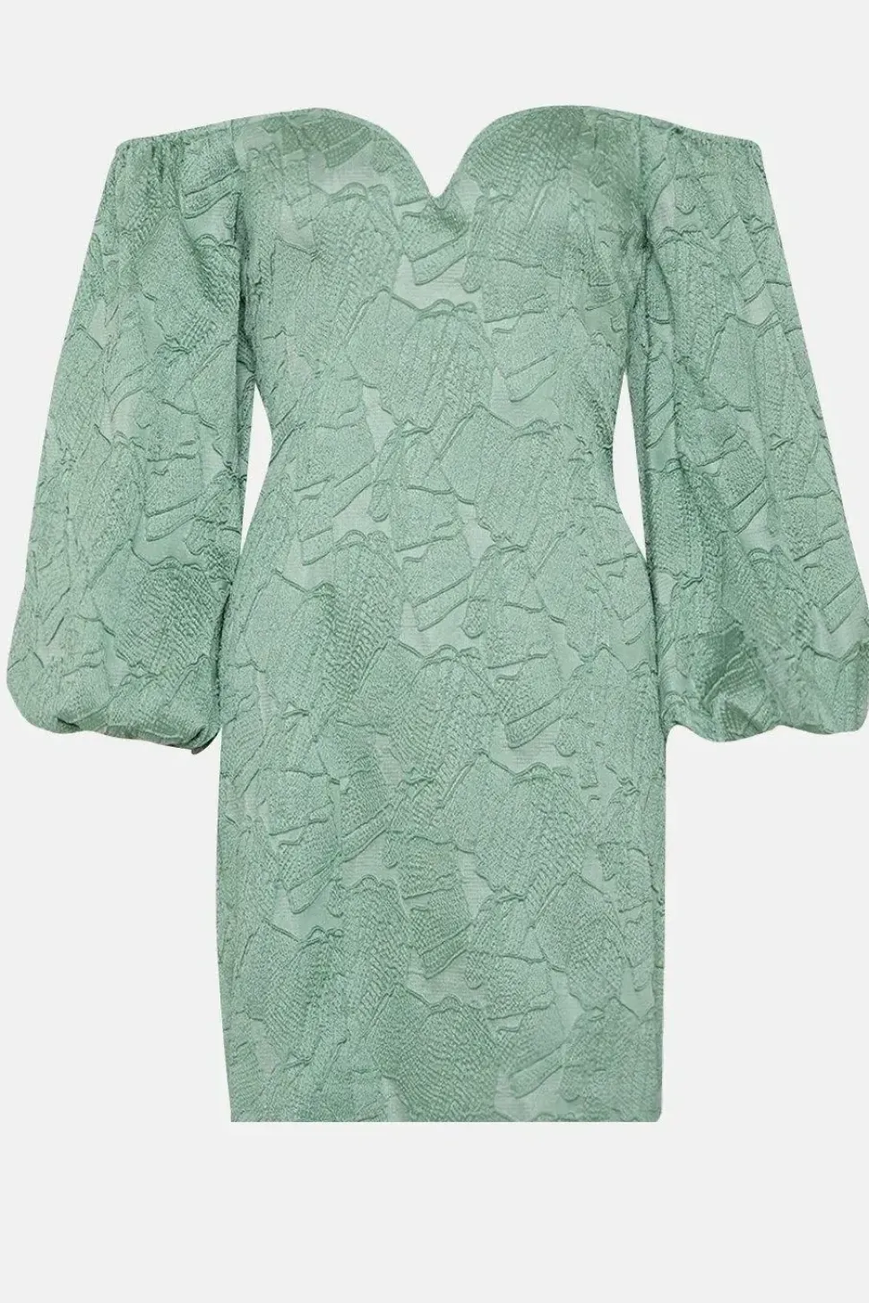 Jacquard Bardot Puff Sleeve Mini Dress