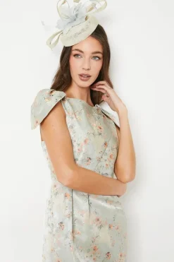 Jacquard Cape Sleeve Pleated Pencil Dress