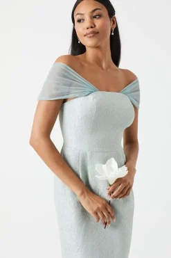 Jacquard Drape Shoulder Maxi Bridesmaid Dress