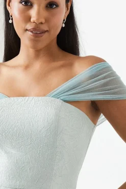 Jacquard Drape Shoulder Maxi Bridesmaid Dress