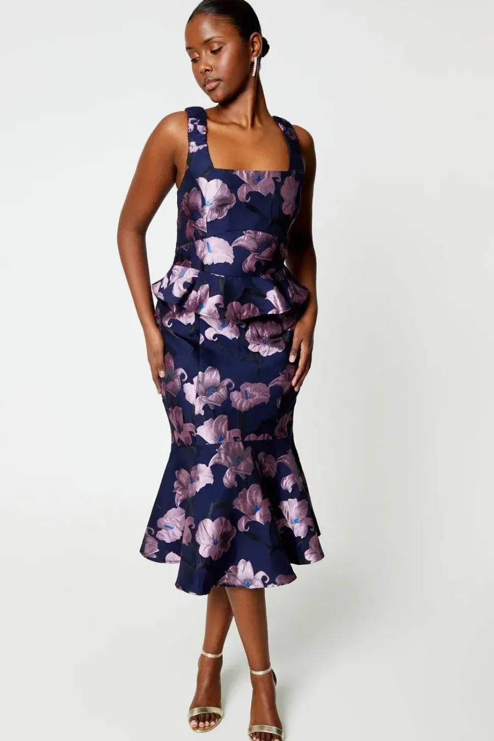 Jacquard Pencil Dress With Frill Hem