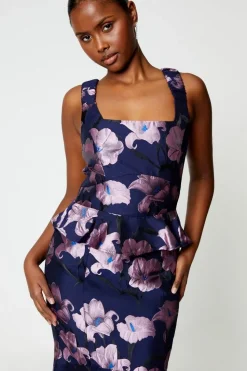 Jacquard Pencil Dress With Frill Hem