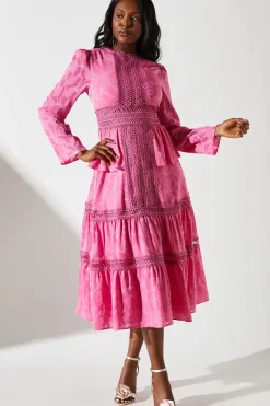Jacquard Peplum Lace Trim Dress