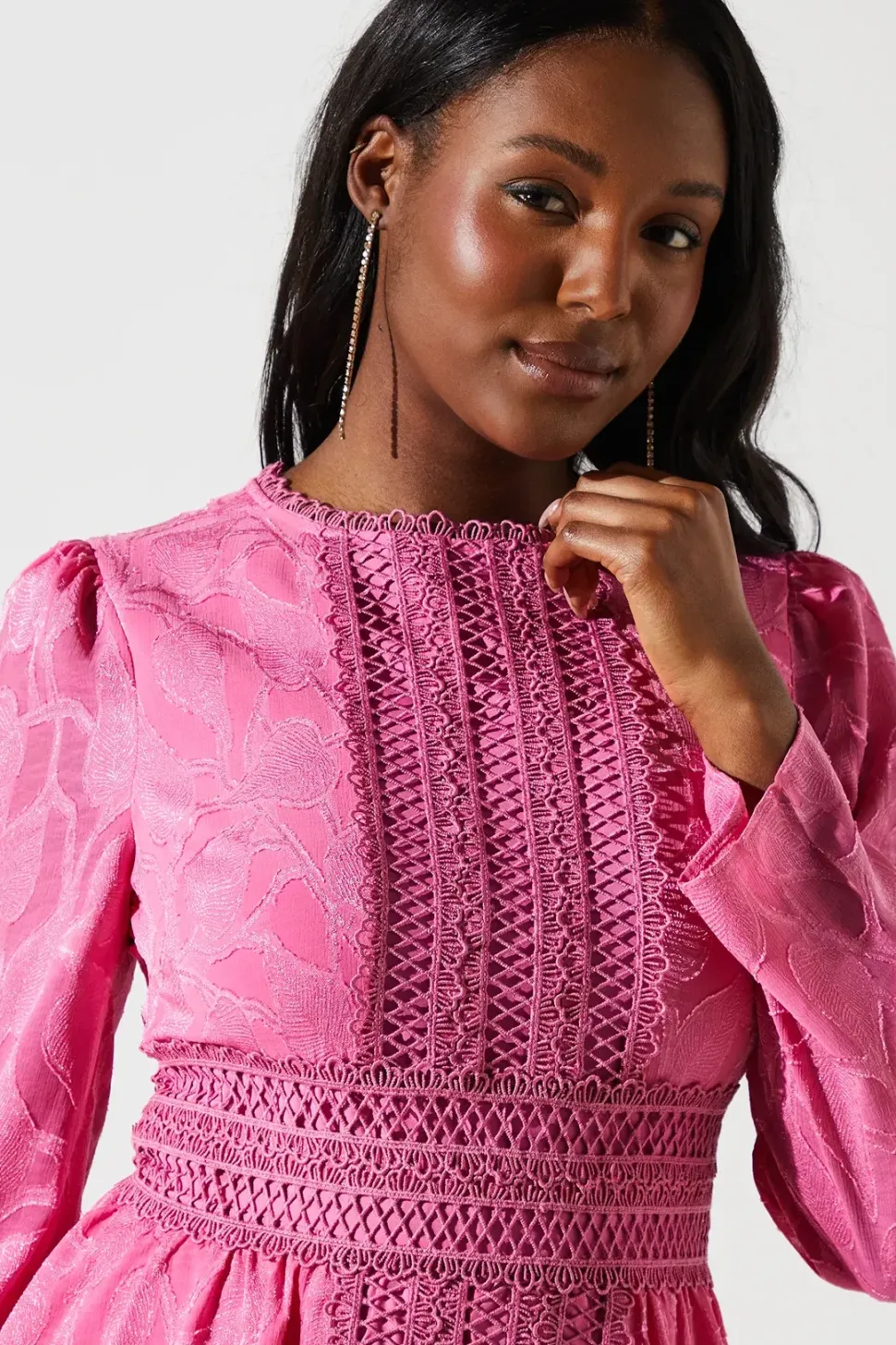 Jacquard Peplum Lace Trim Dress