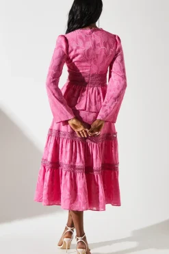 Jacquard Peplum Lace Trim Dress