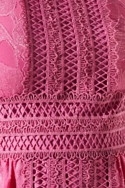 Jacquard Peplum Lace Trim Dress