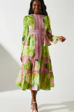 Jacquard Peplum Lace Trim Dress