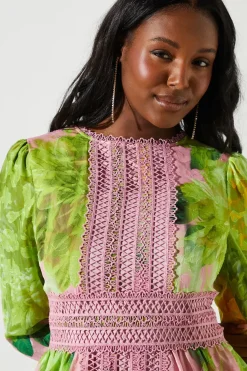 Jacquard Peplum Lace Trim Dress