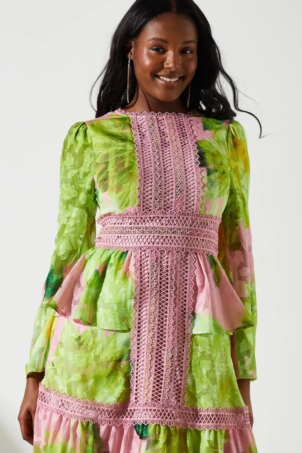 Jacquard Peplum Lace Trim Dress