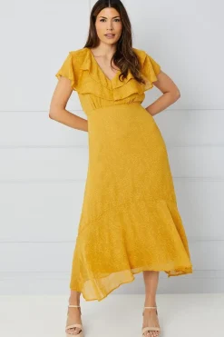 Jacquard Ruffle Detail Hanky Hem Maxi Dress