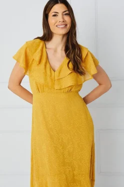 Jacquard Ruffle Detail Hanky Hem Maxi Dress