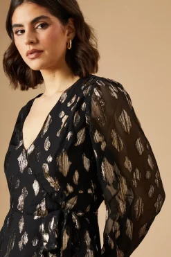 Jacquard Ruffle Long Sleeve Mini Dress
