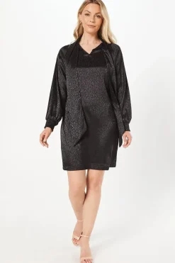 Jacquard Satin Pussybow Shift Dress