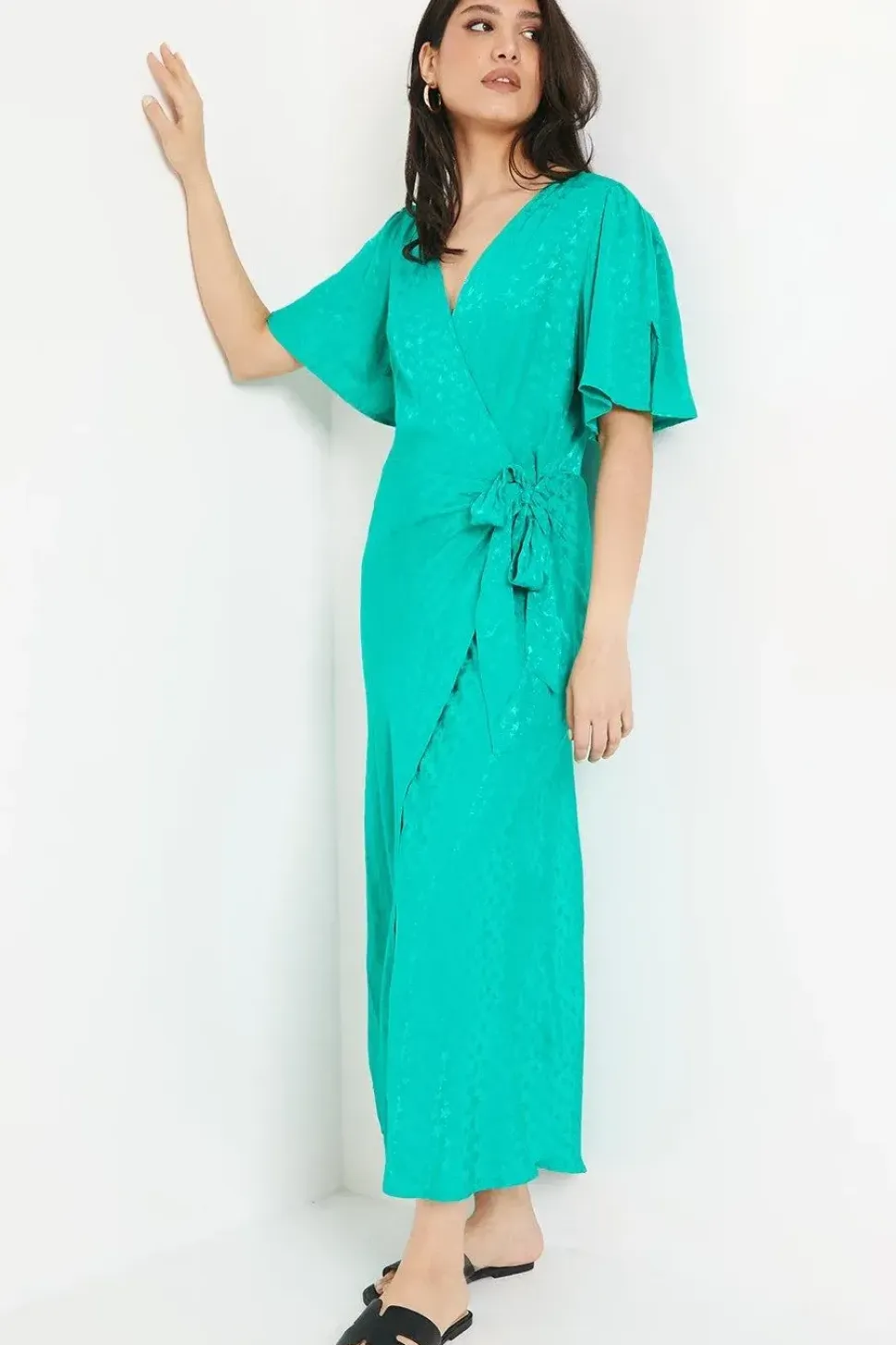 Jacquard Satin Wrap Midi Dress