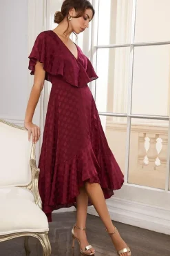 Jacquard Spot Ruffle Wrap Midaxi Dress