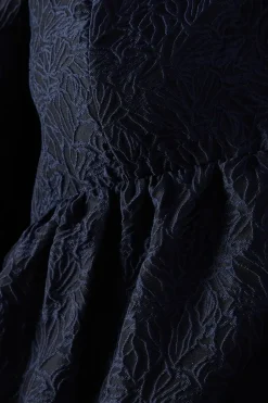 Jacquard Square Neck Balloon Sleeve Mini Dress