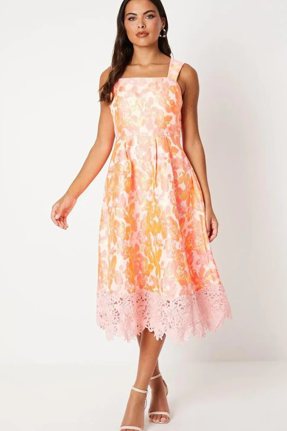 Jacquard Square Neck Midi Dress