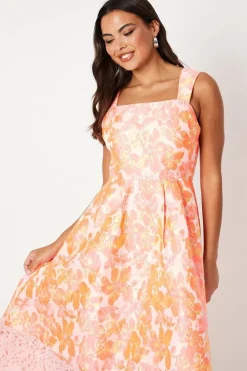 Jacquard Square Neck Midi Dress