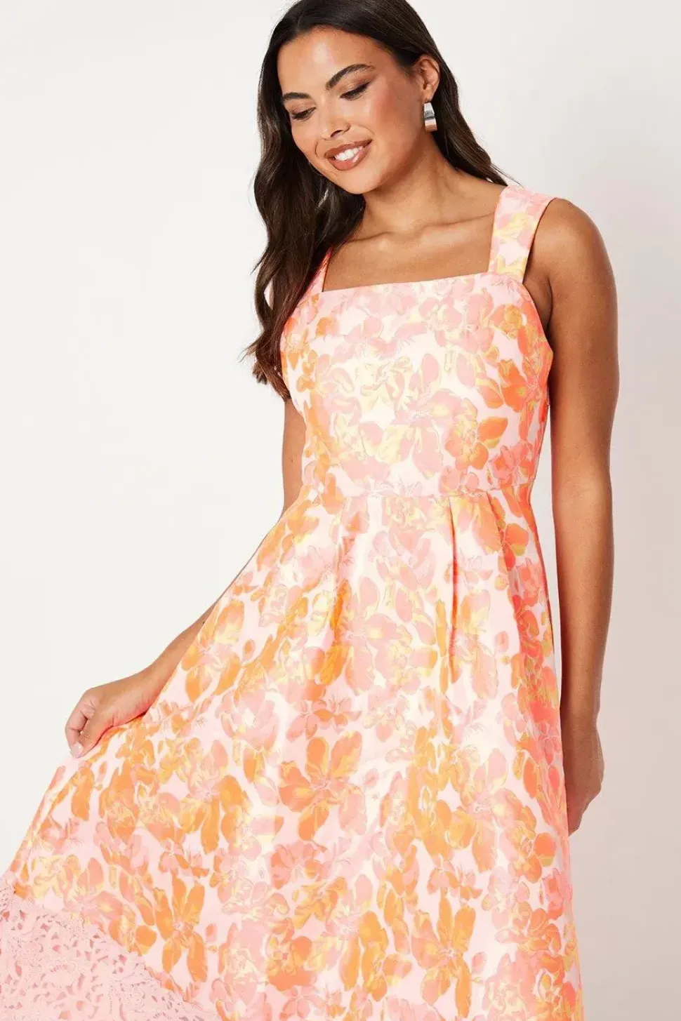 Jacquard Square Neck Midi Dress