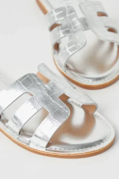 Jada Cut Out Embossed Croc Print Flat Mule Sandals