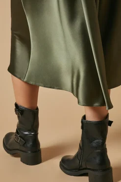 Janessa Faux Leather Double Buckle Chunky Biker Ankle Boot
