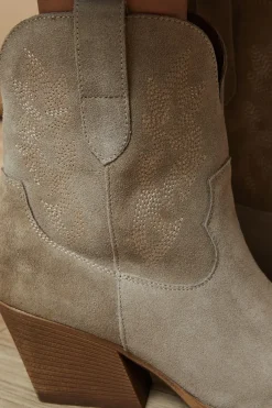 Jedda Leather Stitch Detail Western Ankle Boots
