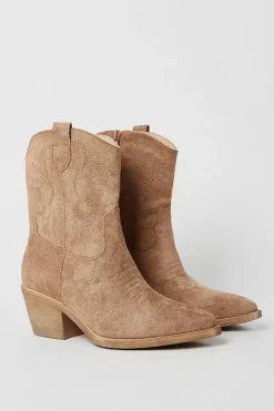 Jemma Stitch Detail Western Cowboy Ankle Boots