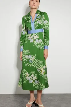 Jennifer Long Sleeve Floral Print Midi Dress