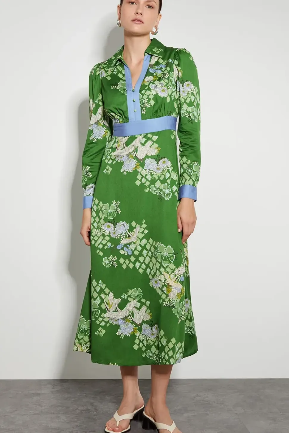 Jennifer Long Sleeve Floral Print Midi Dress
