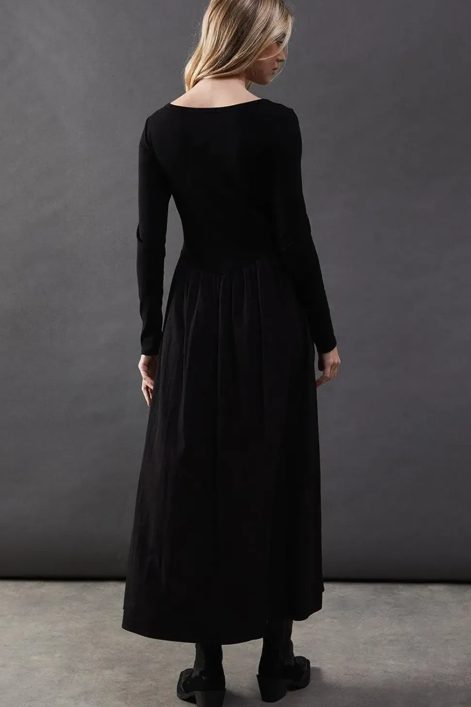 Jersey Taffeta Mix Drop Waist Midi Dress